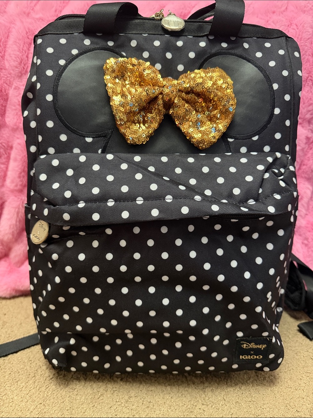 Igloo Disney Black and White Polka Dot Cooler Backpack with Gold Sequin Bow